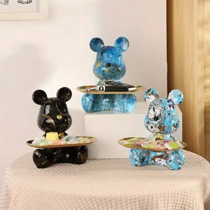 Graffiti bear trio with blue marble, black marble and patterned finishes with key trays on Tampa Home & Garden Store