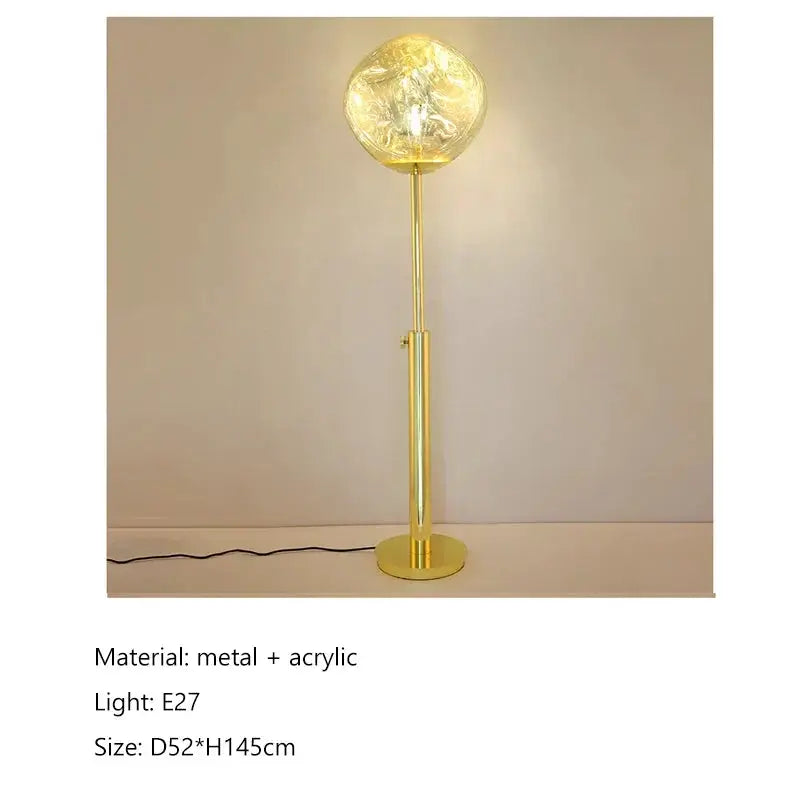 DecorBites LED lava floor lamp with gold metal stand and glass globe on Tampa Home & Garden Store