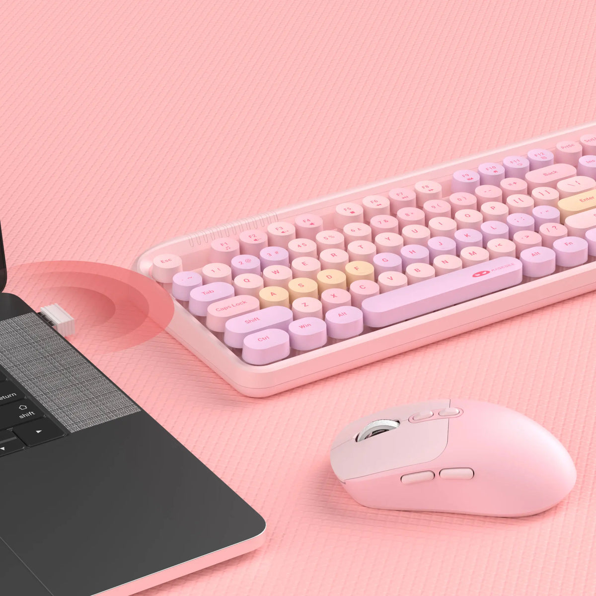 MageGee V920 pink wired keyboard and pastel wireless 3 DPI adjustable mouse set with 104 keys on Tampa Home & Garden Store
