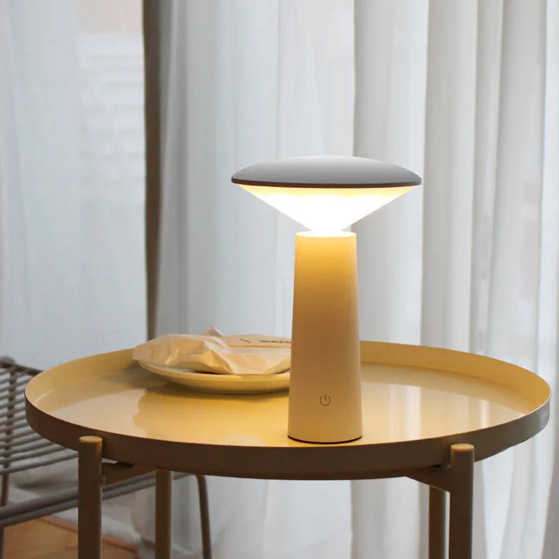 Perfecsy smart touch table lamp with USB charging, beige base and frosted shade on round table on Tampa Home & Garden Store