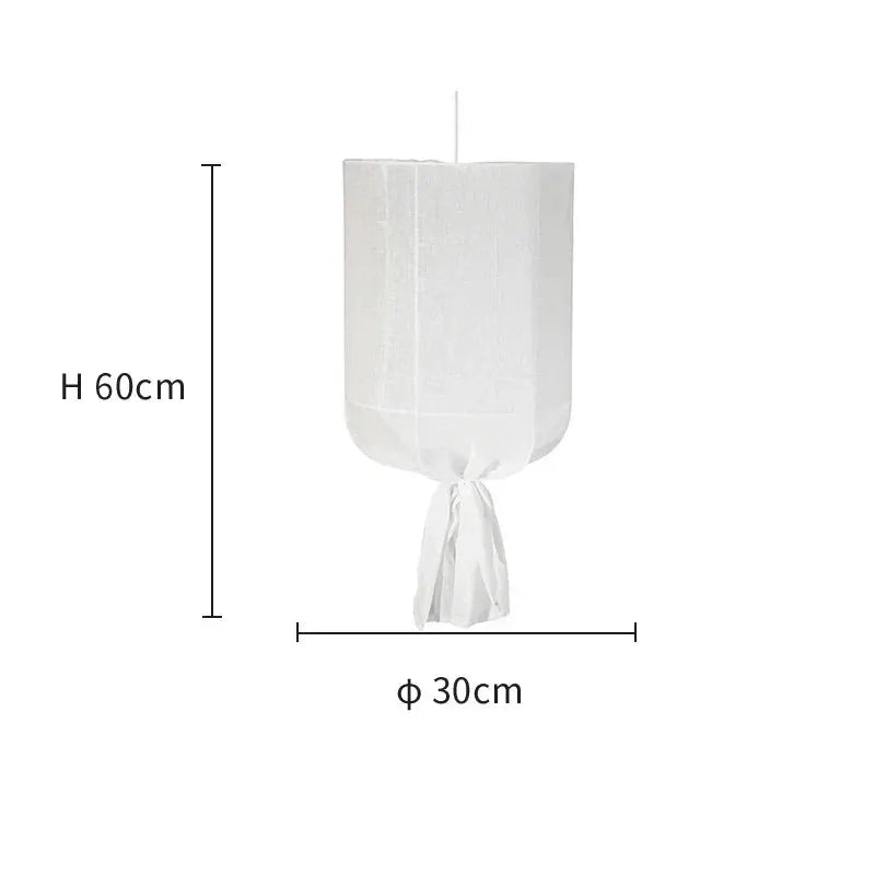 DecorBites Linen Cloth Pendant Light white fabric chandelier with knot bottom 60cm H x 30cm dia on Tampa Home & Garden Store