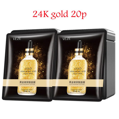 VEZE gold hyaluronic acid facial masks two-pack in black pouches with gold bottle image on Tampa Home & Garden Store