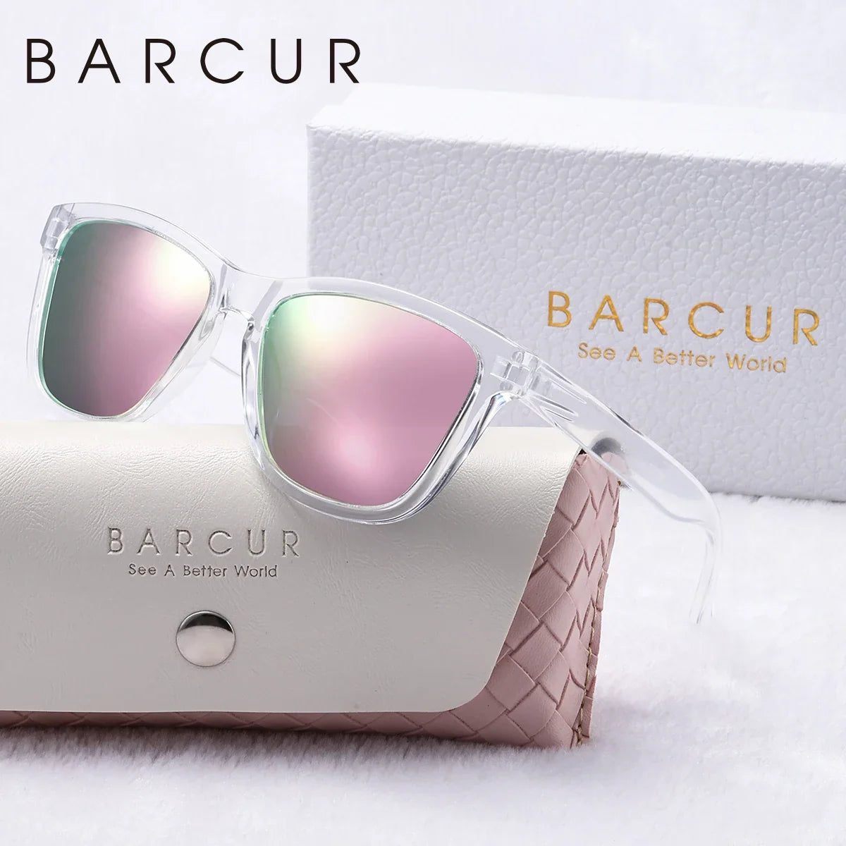 BARCUR polarized sunglasses for women with transparent frame and pink mirrored lenses on Tampa Home & Garden Store