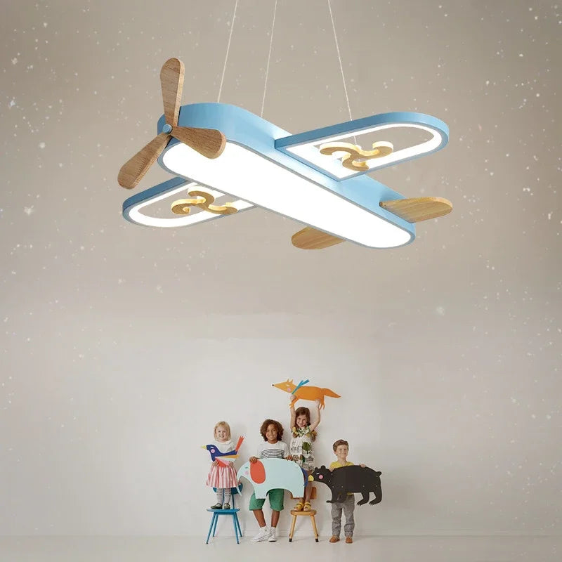 DecorBites Kids LED wood ceiling light yellow and blue, airplane-inspired design on Tampa Home & Garden Store