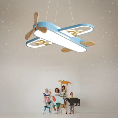 DecorBites Kids LED wood ceiling light yellow and blue, airplane-inspired design on Tampa Home & Garden Store