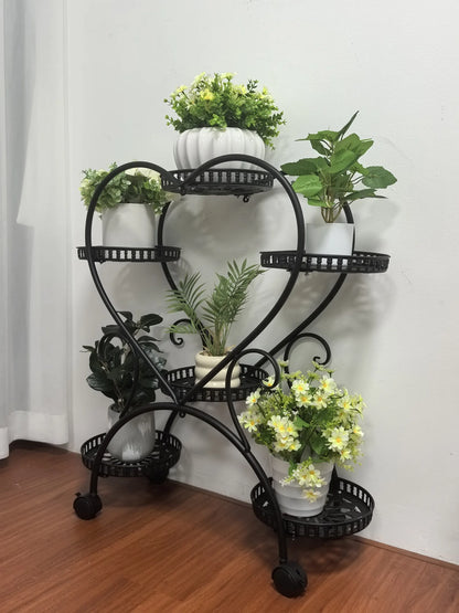 Black Metal Heart 6 Tier Rack For Garden Plants