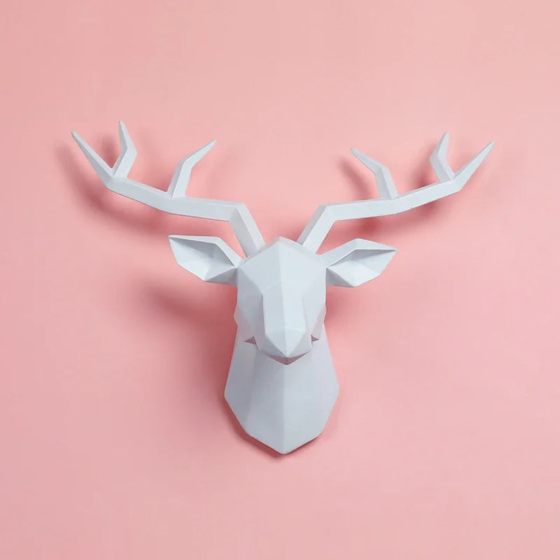 Elk head wall mount sculpture in white resin, geometric deer wall hanger by Perfecsy on Tampa Home & Garden Store