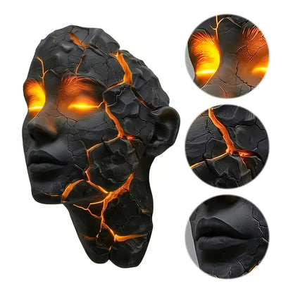 Cracked Soul wall lamp sculpture in black resin with orange lava cracks Perfecsy decor on Tampa Home & Garden Store