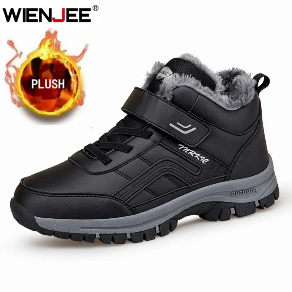 Mens waterproof winter boots UpTrend Deals, black upper, plush fur lining, rugged outsole on Tampa Home & Garden Store