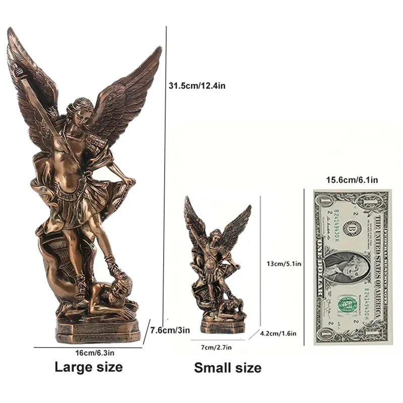 Saint Michael Archangel statue pair, resin bronze finish, large & small sizes Perfecsy on Tampa Home & Garden Store