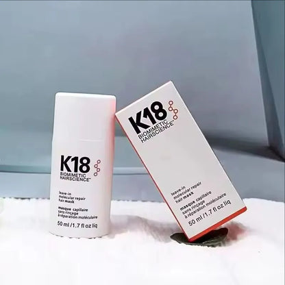 K18 leave-in molecular repair hair mask bottle with Silcy Skin branding beside white box, 50 ml on Tampa Home & Garden Store