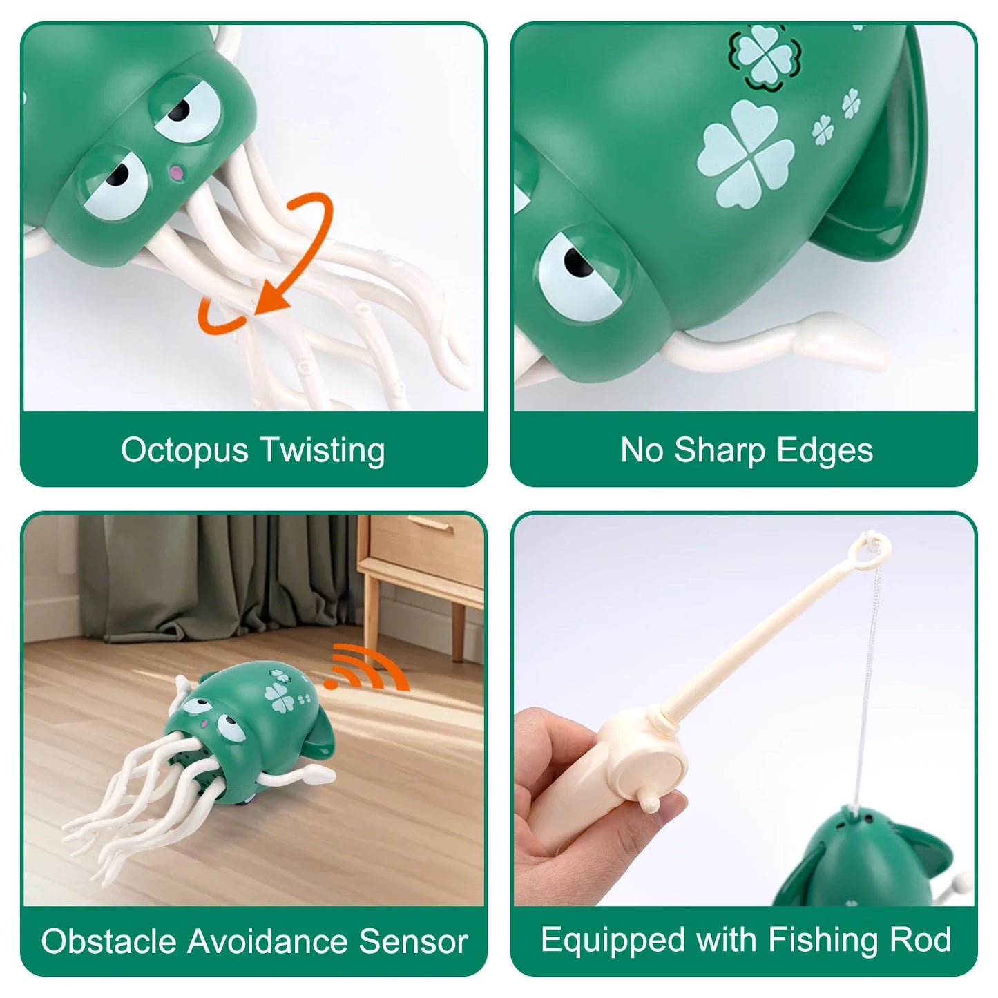 Perfecsy green electronic dancing squid toy with twisting tentacles and light music on Tampa Home & Garden Store