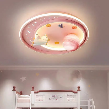 DecorBites Kids Moon Astronaut LED ceiling light with pink blue round frame and space motif on Tampa Home & Garden Store