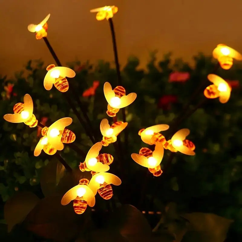 Solar 6/8-Head Bee LED garden lights with warm amber glow decorative outdoor lights on Tampa Home & Garden Store
