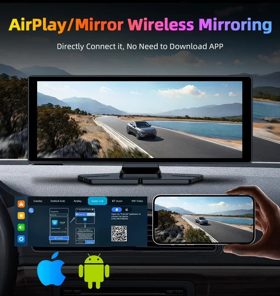 10.26-inch portable CarPlay wireless touchscreen car stereo with display and phone mirroring on Tampa Home & Garden Store