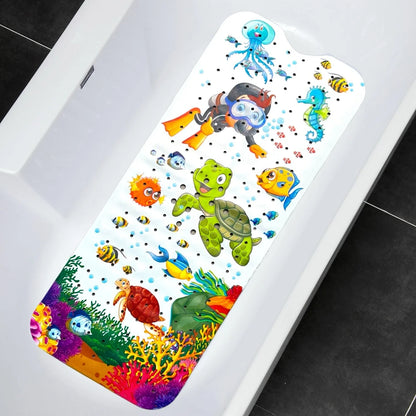 Cartoon bathtub mat 1pc 40x100cm, non-slip with suction cups and drain holes, Silcy Skin on Tampa Home & Garden Store