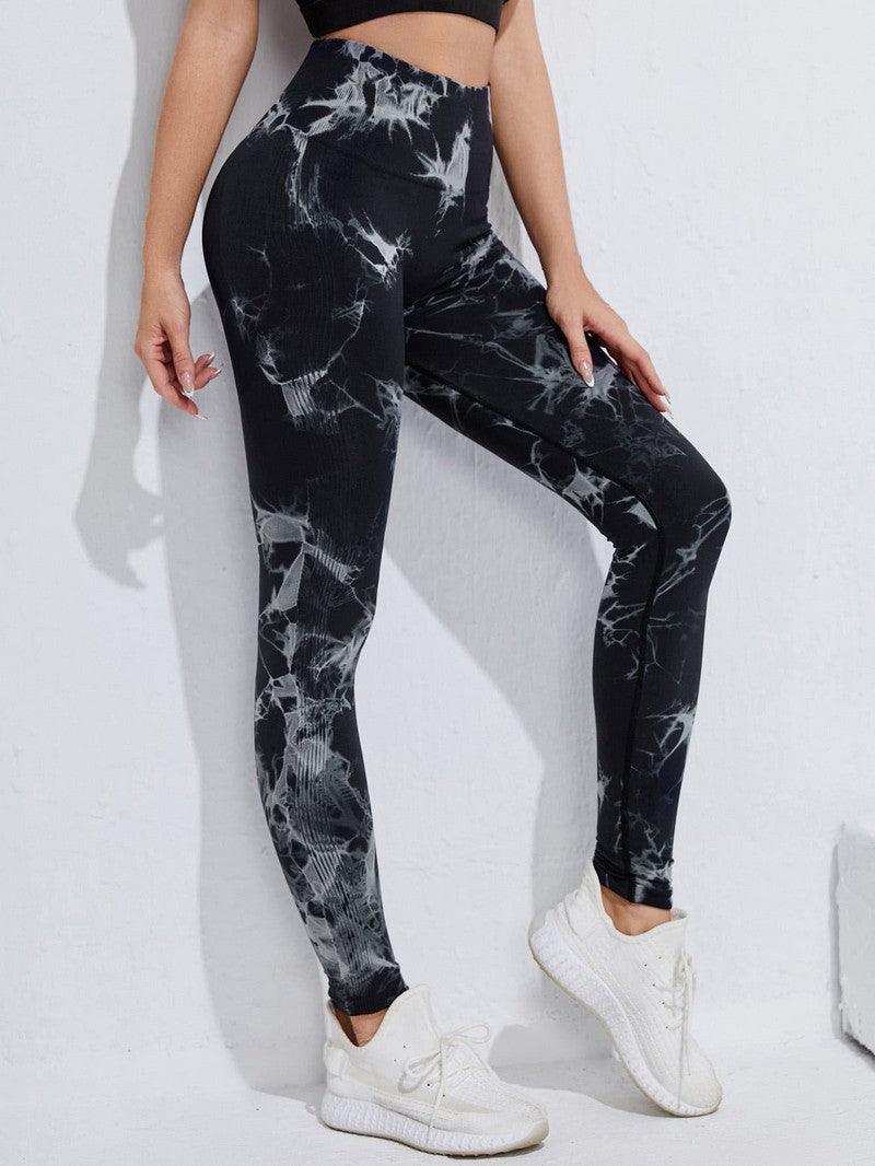 Leggings Stevvex high waist fitness yoga pants, black marble print, full-length on Tampa Home & Garden Store