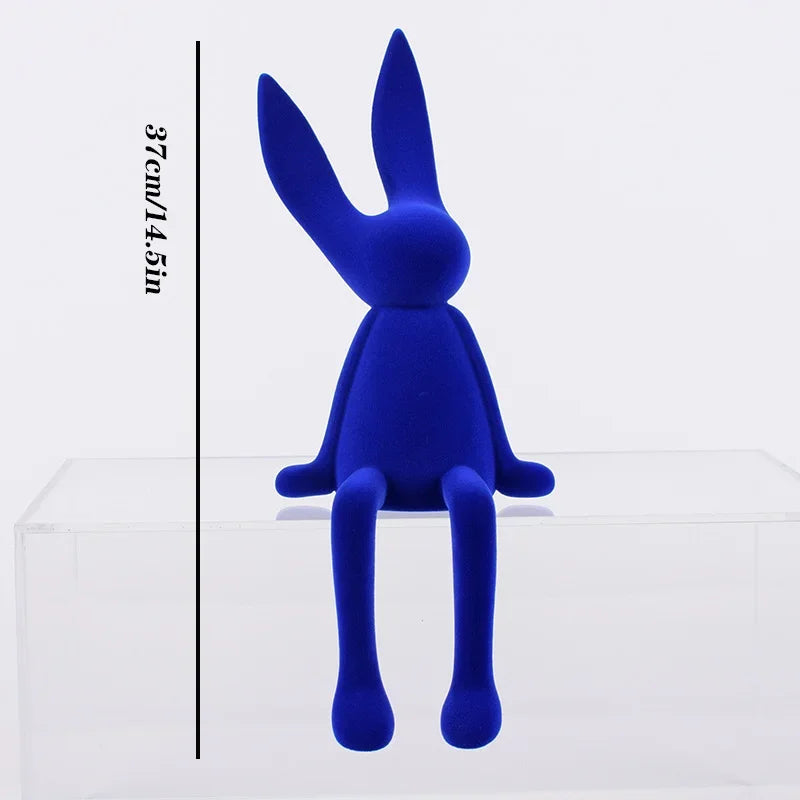 Perfecsy resin flocked rabbit statue in cobalt blue, handmade tabletop bunny decor on Tampa Home & Garden Store