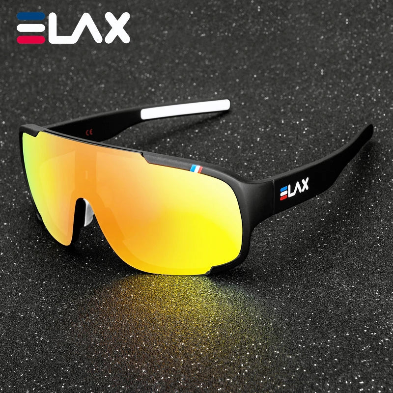ELAX Sunglasses UV400 Outdoor Sport black frame with mirrored yellow lenses and LAX logo on temple on Tampa Home & Garden Store