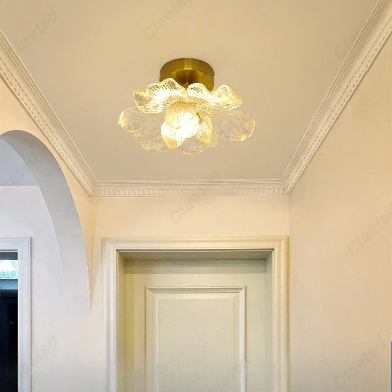 Perfecsy LED flower petal ceiling lamp, glass petals, brass canopy, E27 on Tampa Home & Garden Store