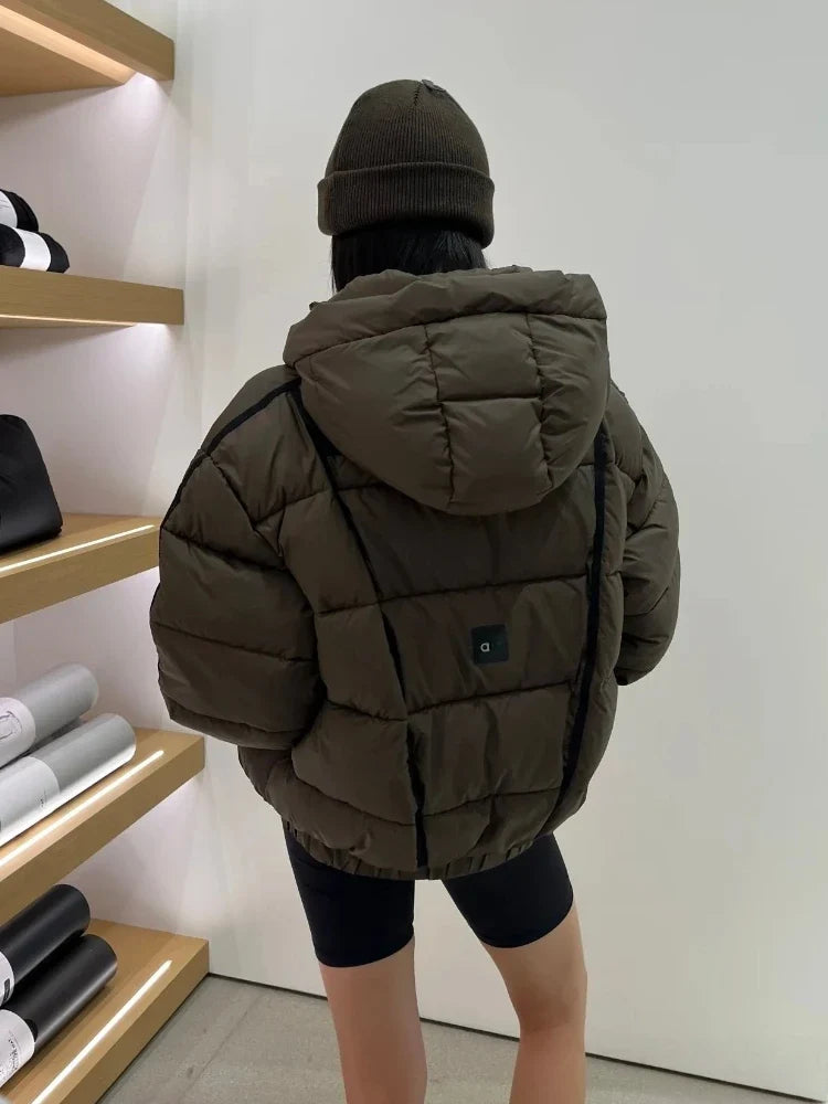 Women's olive brown hooded puffer jacket, thick warm padded coat by UpTrend Deals on Tampa Home & Garden Store