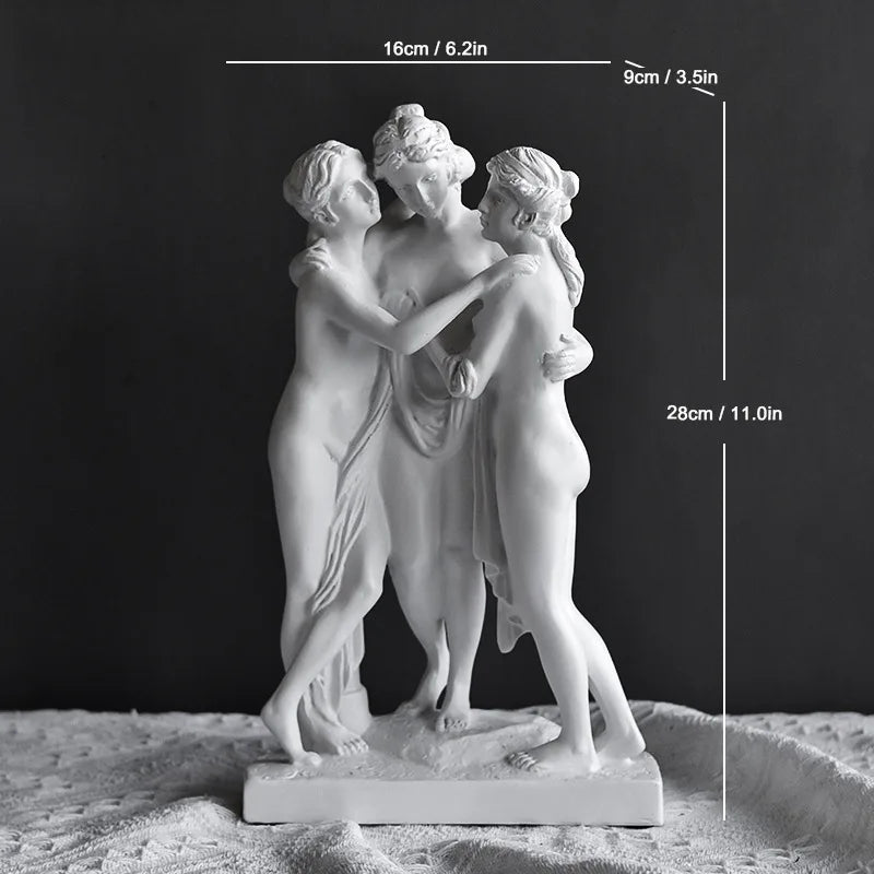 Resin sculpture three nude figures embracing, Venus goddess, classical statue, Perfecsy decor on Tampa Home & Garden Store