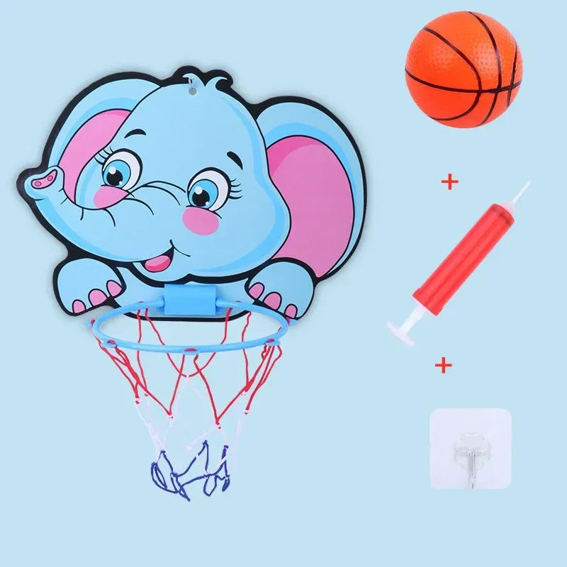 Kids basketball hoop kit with blue elephant backboard and hoop includes ball and air pump on Tampa Home & Garden Store
