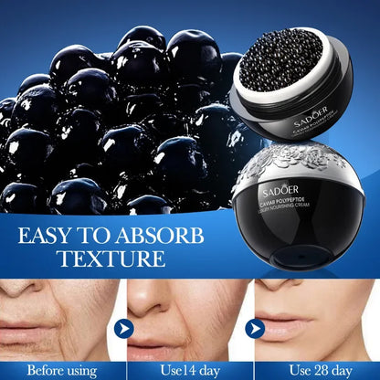 Two face cream jars with black caviar pearls SADOER collagen pearl firming cream on Tampa Home & Garden Store
