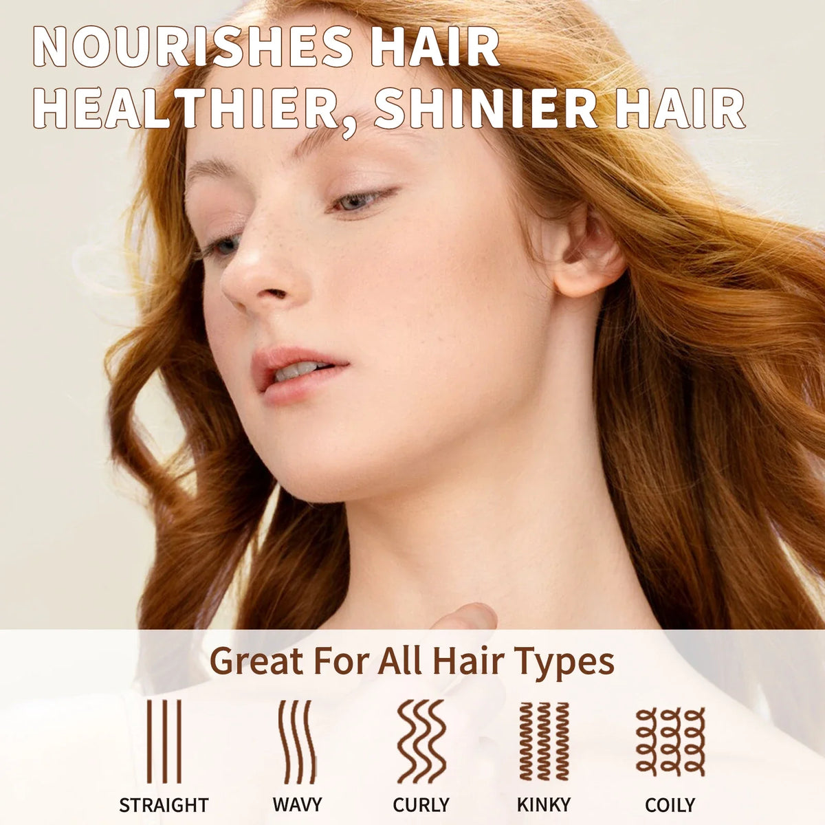 USAD Organic Castor Oil Silcy Skin red-haired model promotes hair care for all types on Tampa Home & Garden Store