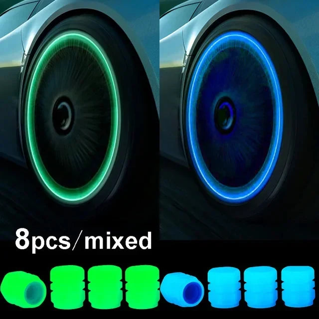 Luminous valve stem caps BikerZoneZ green and blue LED rings, 8pc mix for tire valves on Tampa Home & Garden Store