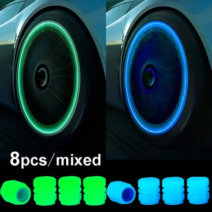 Luminous valve stem caps BikerZoneZ green and blue LED rings, 8pc mix for tire valves on Tampa Home & Garden Store