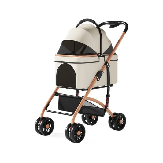 Pet Zen 2-in-1 foldable pet travel carrier stroller beige fabric with black mesh detachable bag on Tampa Home & Garden Store