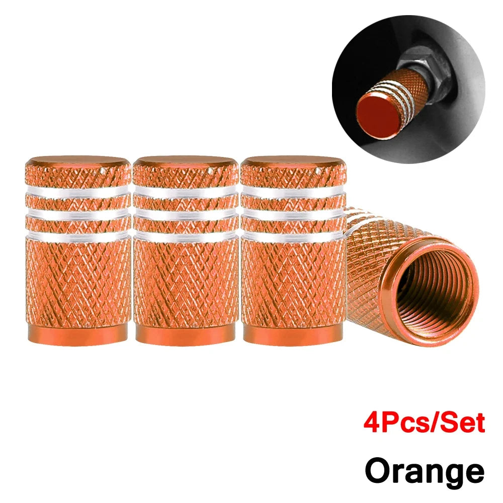 Valve stem caps 4Pcs set orange knurled aluminum BikerZoneZ for motor vehicle tire accessories on Tampa Home & Garden Store