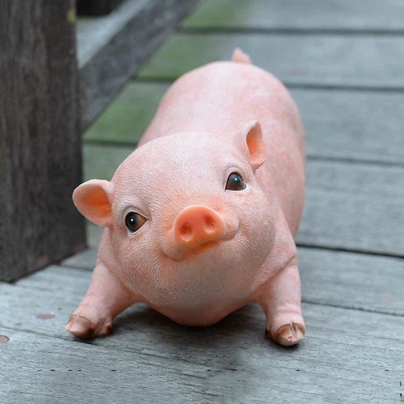 Perfecsy pink piggy resin statue for garden decor and tabletop yard outdoor display on Tampa Home & Garden Store
