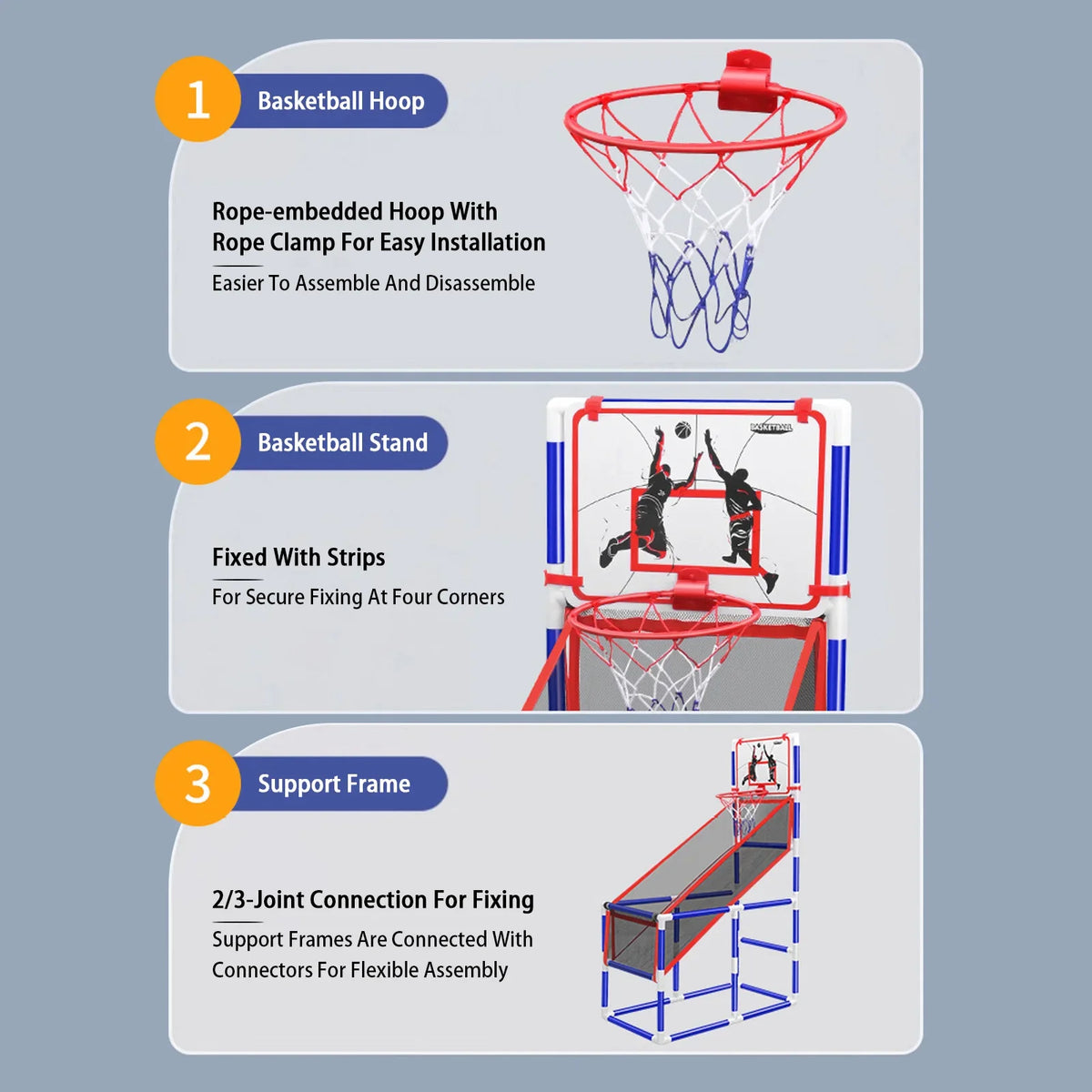 Basketball game set with red hoop, white net, blue stand backboard four-piece kit FLIPSTYLEZLLC on Tampa Home & Garden Store