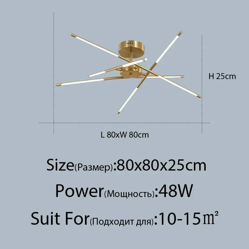 DecorBites Linen Ceiling Chandelier black gold pendant lamp with LED rods, modern ceiling fixture on Tampa Home & Garden Store