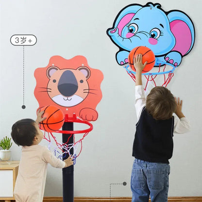 Kids basketball hoop kit with two animal backboards blue elephant red rim net kids playing on Tampa Home & Garden Store