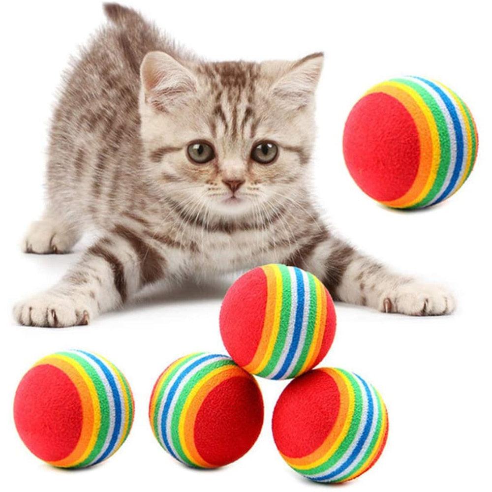 10pc rainbow-striped cat toy balls set, soft foam, for indoor cats Stevvex on Tampa Home & Garden Store