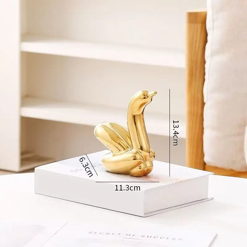 Perfecsy gold ceramic balloon Swan ornament, 13.4cm tall desk decor sculpture on Tampa Home & Garden Store