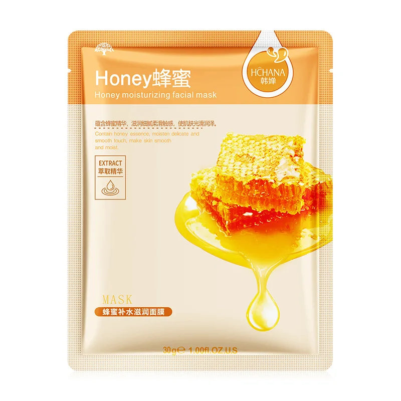 Honey moisturizing facial mask sachet with honeycomb and dripping honey on orange packaging on Tampa Home & Garden Store