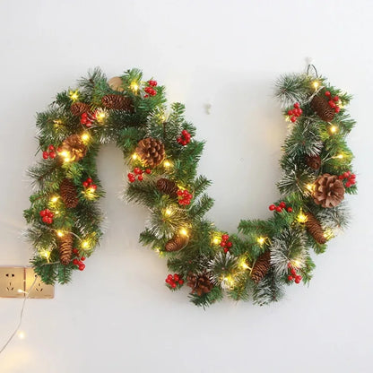 Perfecsy 1.8/2.7M rattan Christmas garland wreath with red berries and pinecones for wall decor on Tampa Home & Garden Store