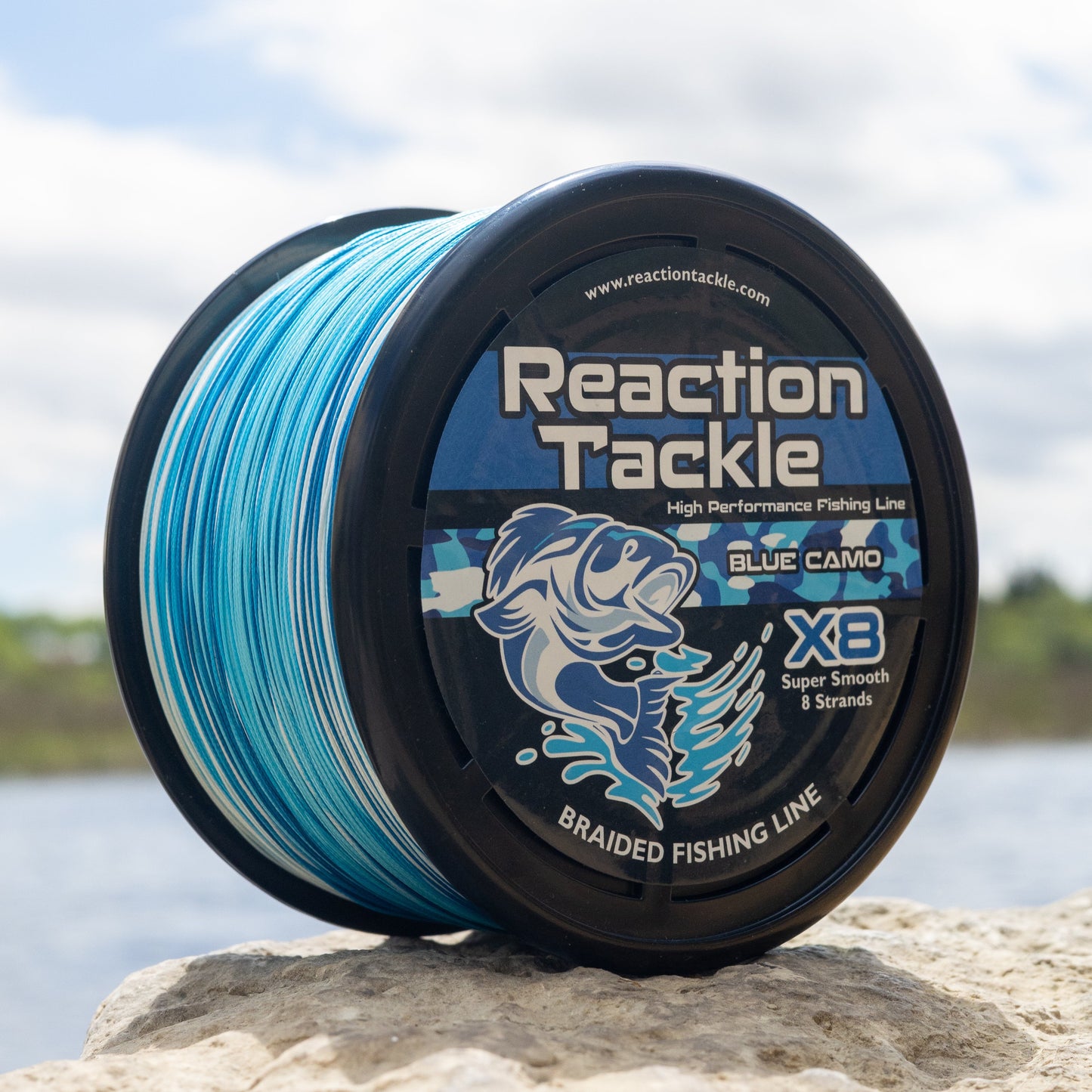 Línea de pesca trenzada Reaction Tackle X8 - Camuflaje azul, 8 hebras