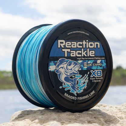 Línea de pesca trenzada Reaction Tackle X8 - Camuflaje azul, 8 hebras