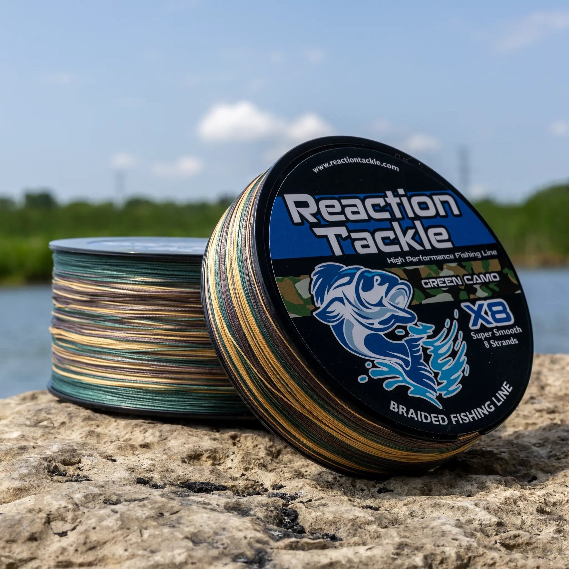 Reaction Tackle X8 braided fishing line green camo spool on Tampa Home & Garden Store