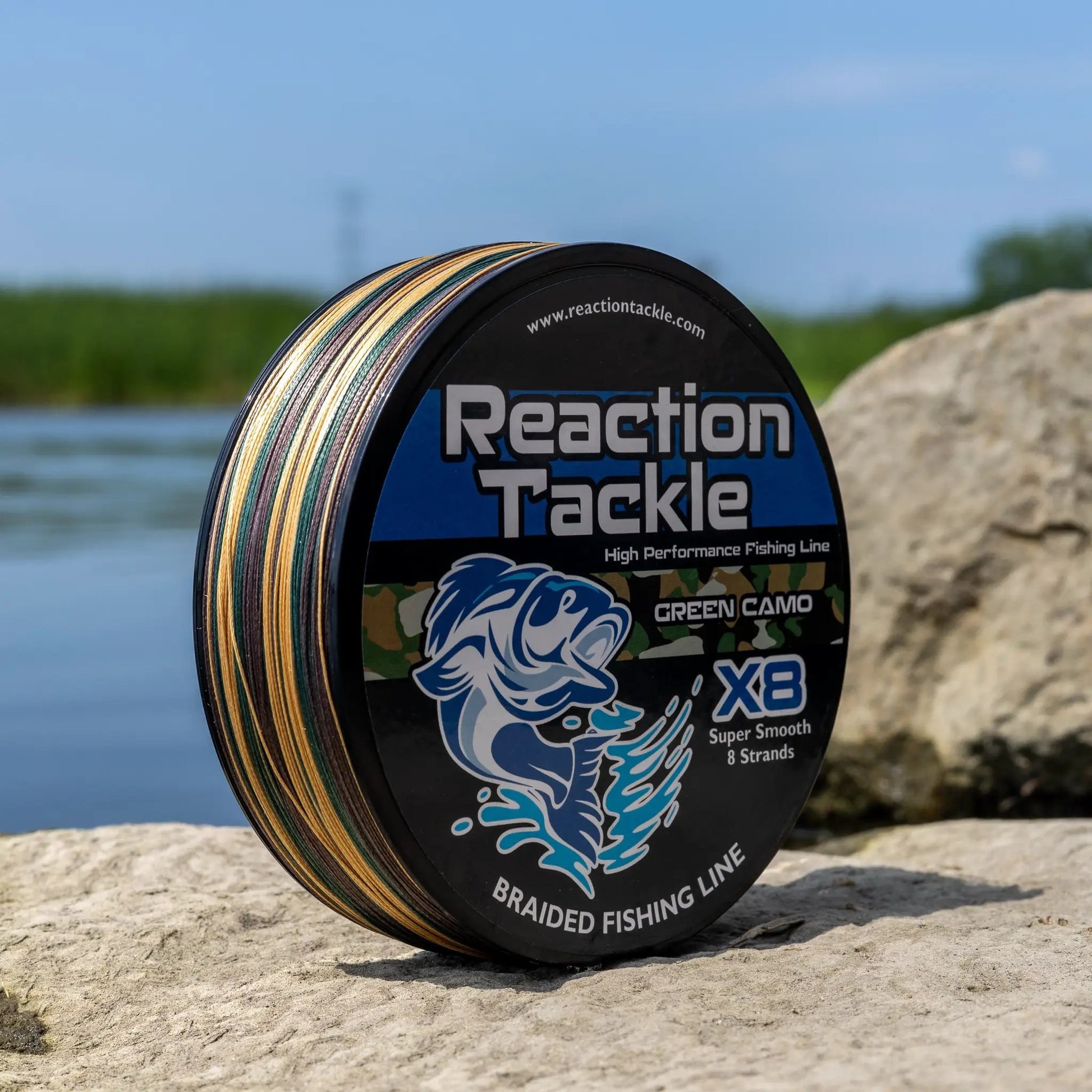 Reaction Tackle X8 braided fishing line green camo on spool on Tampa Home & Garden Store