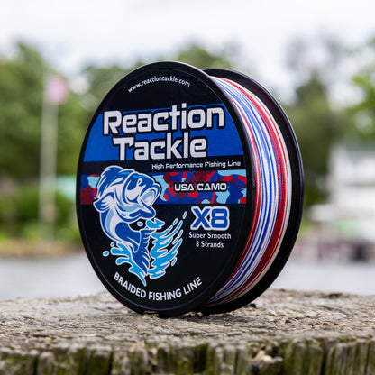 Ligne de pêche tressée Reaction Tackle X8 - Camouflage USA 8 brins - NEUVE