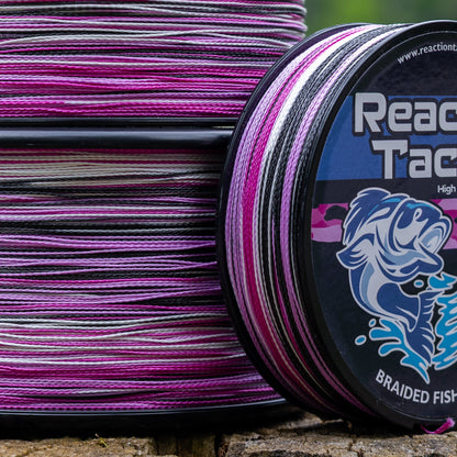 Ligne de pêche tressée Reaction Tackle - Camouflage rose - NEUVE
