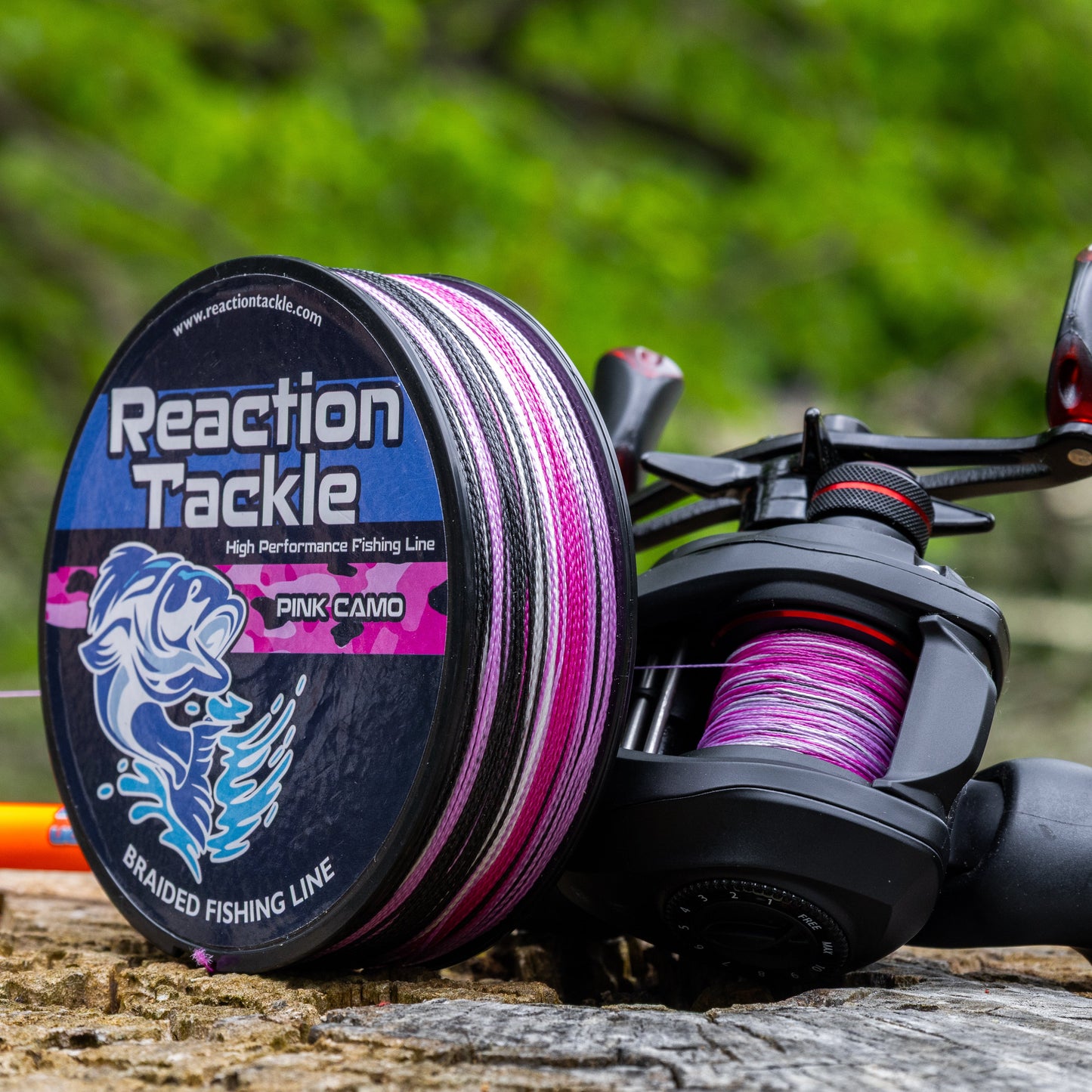 Ligne de pêche tressée Reaction Tackle - Camouflage rose - NEUVE