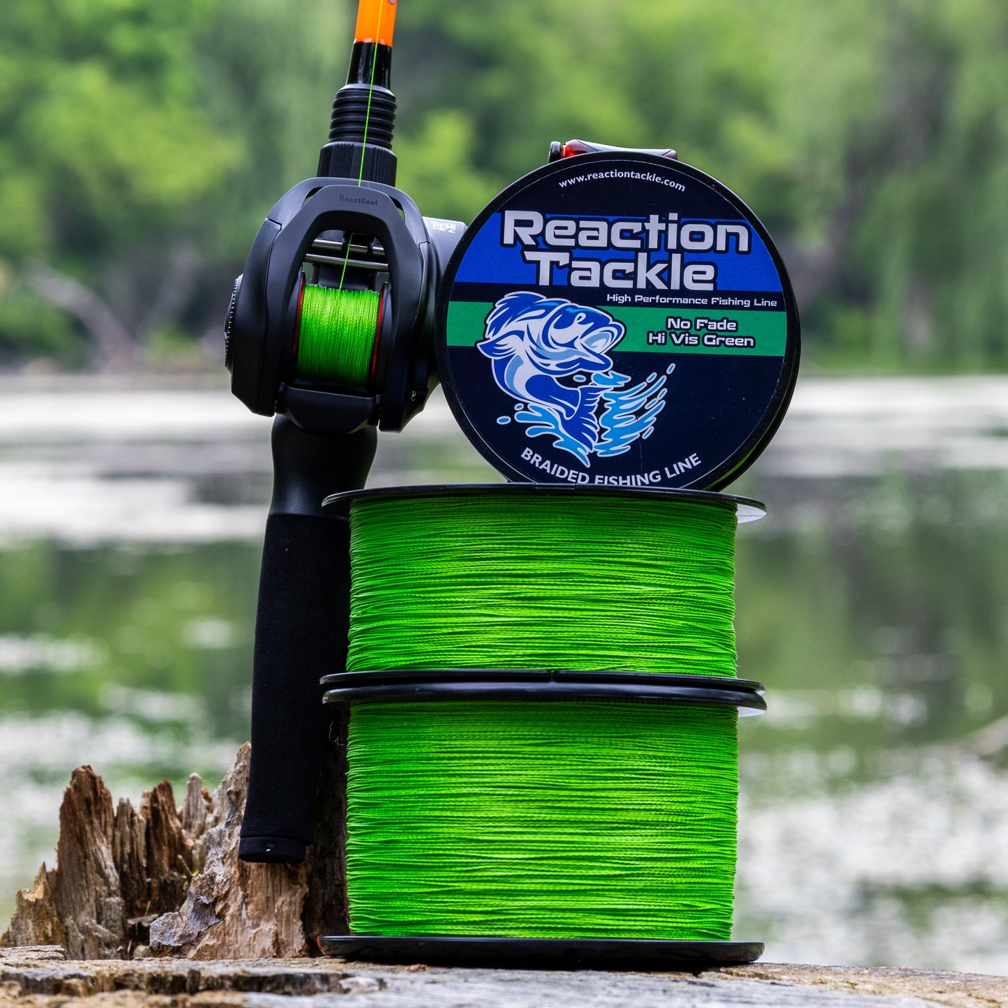 Línea de pesca trenzada Reaction Tackle - Sin decoloración, verde de alta visibilidad - NUEVA
