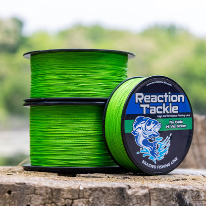 Línea de pesca trenzada Reaction Tackle - Sin decoloración, verde de alta visibilidad - NUEVA